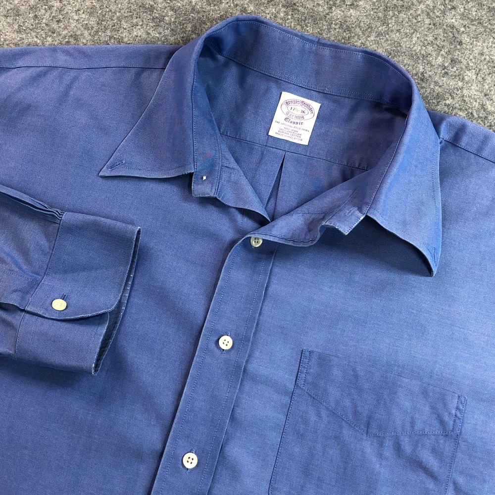 Brooks Brothers Mens Button Down Shirt 17 1/2-36 Blue Classic Non-Iron Cotton